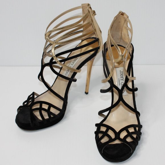 Jimmy Choo Melvin Velvet and Metallic Leather Sandals Shoes size EU 40 or US 10